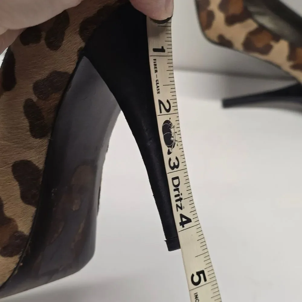 Stuart Weitzman Leopard Peep Toe Pumps Heels Cal Hair Leather 7.5